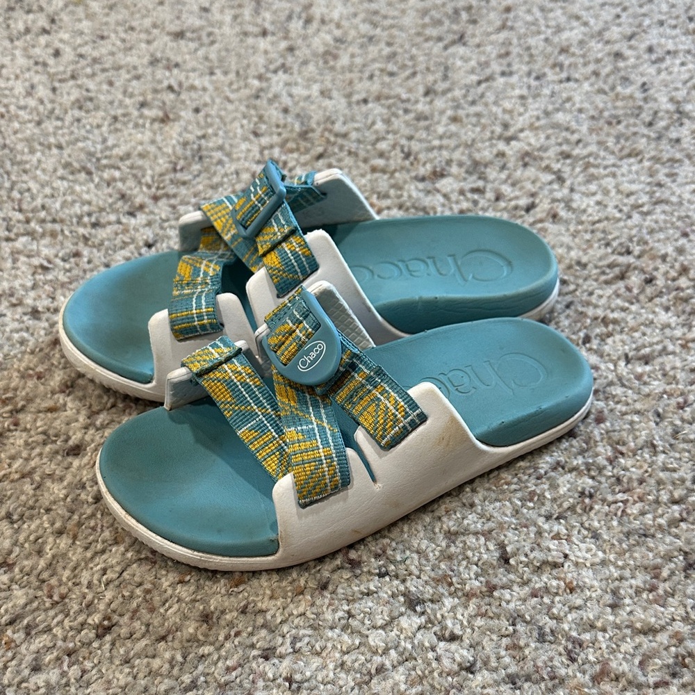 Chaco Kids Sandals - Teal and Yellow Plaid